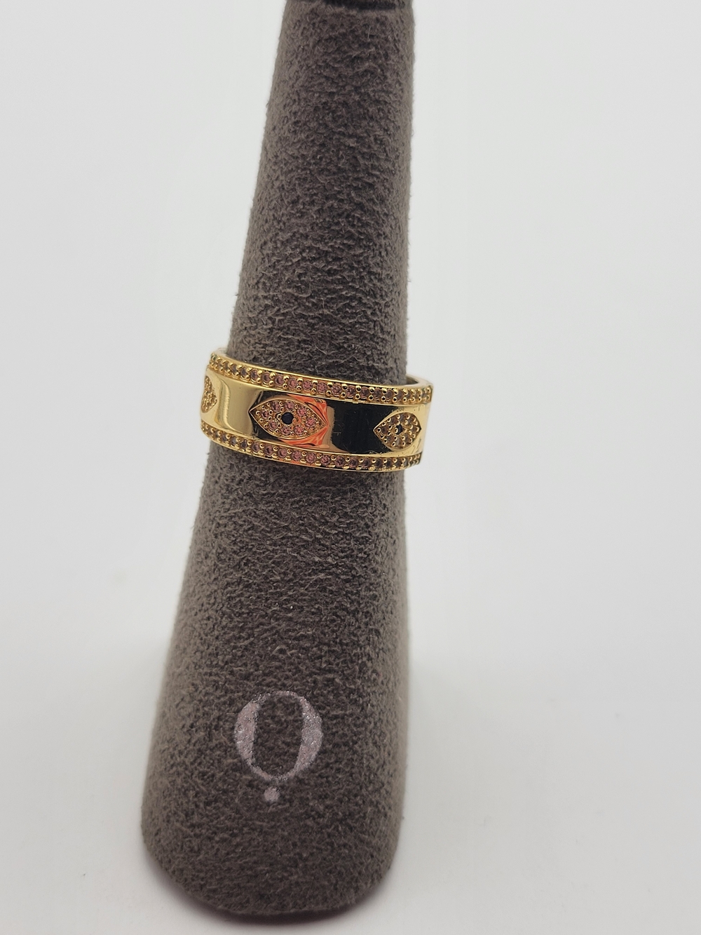 Gold-Tone Black Enamel Evil Eye Band Ring